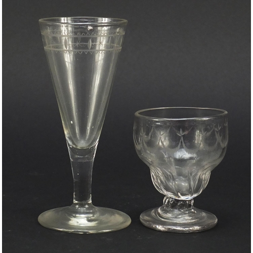 512 - 18th century and later glassware including a Victorian Monteith corrugated bowl with pallet foot,  w... 