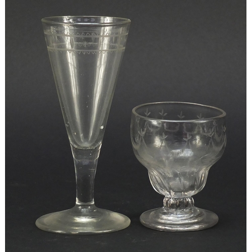 512 - 18th century and later glassware including a Victorian Monteith corrugated bowl with pallet foot,  w... 