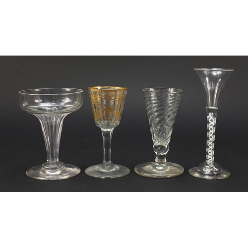 555 - 18th century and later glassware including a wine glass with double air twist stem, dwarf ale wine g... 