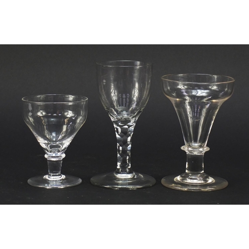 555 - 18th century and later glassware including a wine glass with double air twist stem, dwarf ale wine g... 