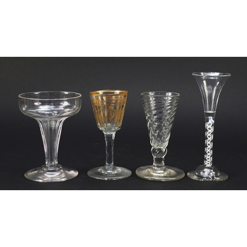 555 - 18th century and later glassware including a wine glass with double air twist stem, dwarf ale wine g... 