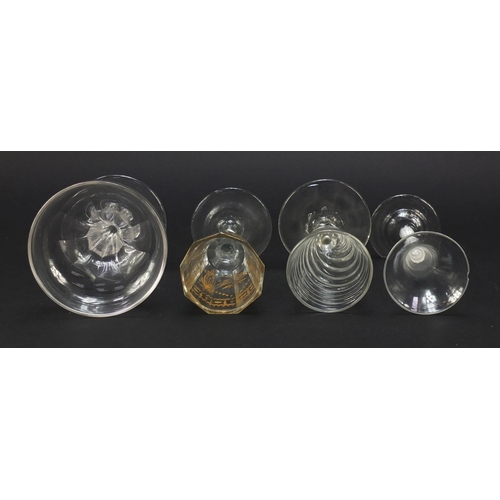 555 - 18th century and later glassware including a wine glass with double air twist stem, dwarf ale wine g... 