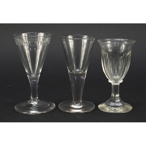 555 - 18th century and later glassware including a wine glass with double air twist stem, dwarf ale wine g... 