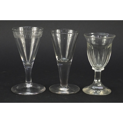 555 - 18th century and later glassware including a wine glass with double air twist stem, dwarf ale wine g... 