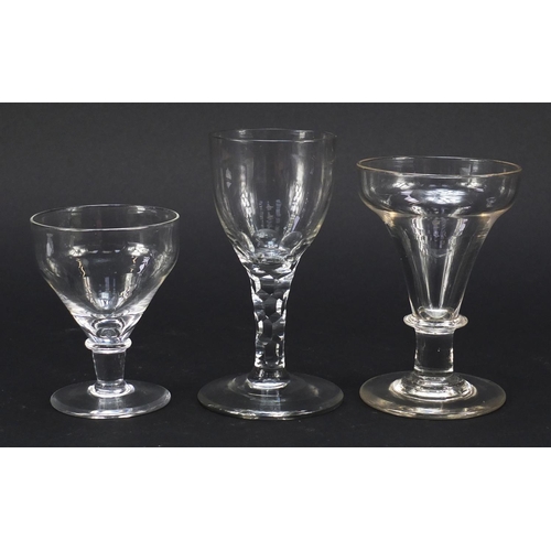 555 - 18th century and later glassware including a wine glass with double air twist stem, dwarf ale wine g... 