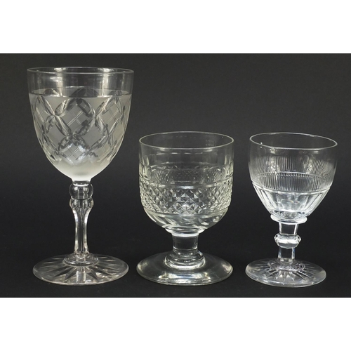 557 - Six 18th century and later glass rummers/goblets including a Cumbria baluster cut example and two wi... 