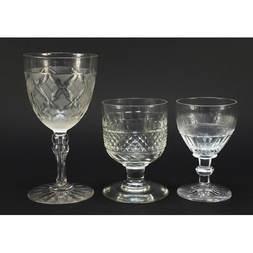 557 - Six 18th century and later glass rummers/goblets including a Cumbria baluster cut example and two wi... 