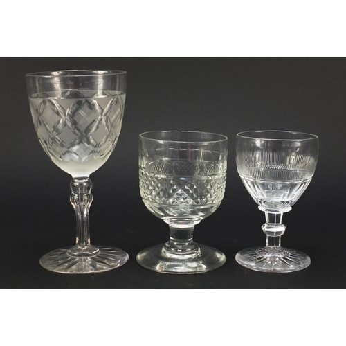 557 - Six 18th century and later glass rummers/goblets including a Cumbria baluster cut example and two wi... 