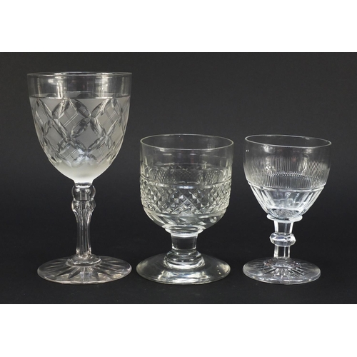 557 - Six 18th century and later glass rummers/goblets including a Cumbria baluster cut example and two wi... 