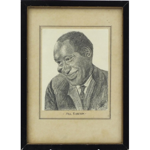 1367 - Portrait of Paul Robeson, pencil on paper, mounted, framed and glazed, 13.5cm x 11cm