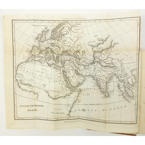 613 - Seven antiquarian hardback books, six with pull out maps/plates comprising Guy's Geographia Antiqua:... 