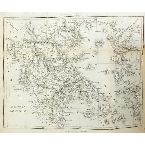 613 - Seven antiquarian hardback books, six with pull out maps/plates comprising Guy's Geographia Antiqua:... 