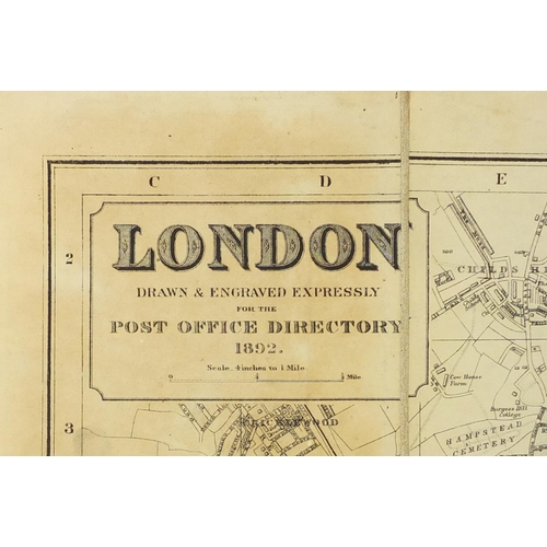 615 - Four antique folding maps comprising WH Smith & Sons Railway Map of London and Environs, Post Office... 