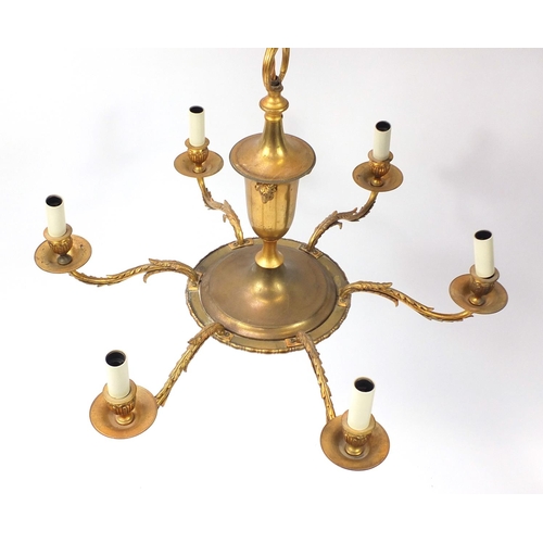 414A - French empire style six branch chandelier with rams heads, 50cm high x 70cm in diameter