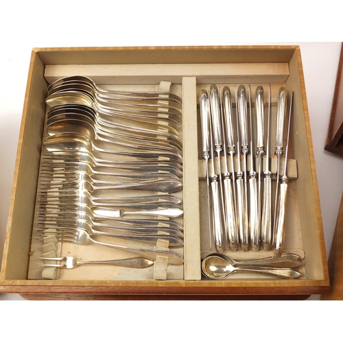 873 - 1950's Dutch twenty four place canteen of silver plated cutlery, the canteen 29cm H x 43cm W x 38cm ... 