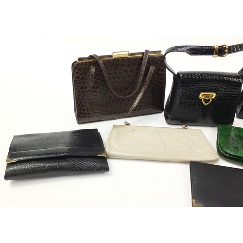 1385 - Vintage and later handbags and clutch bag including snakeskin examples