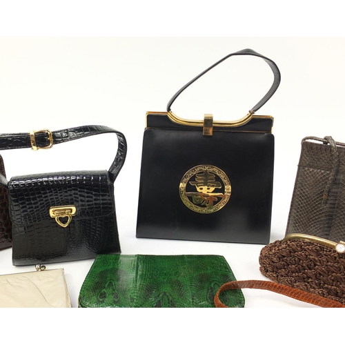 1385 - Vintage and later handbags and clutch bag including snakeskin examples