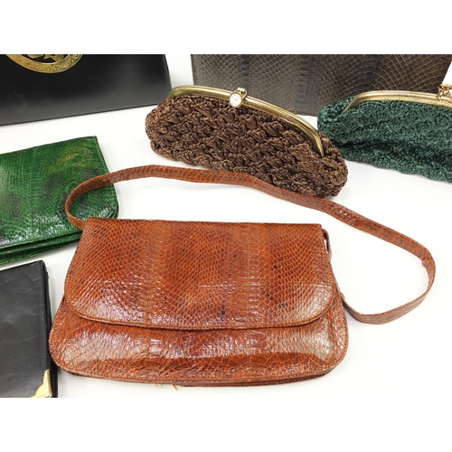 1385 - Vintage and later handbags and clutch bag including snakeskin examples