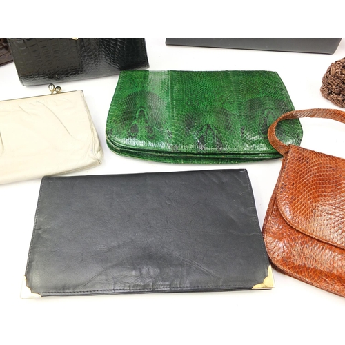 1385 - Vintage and later handbags and clutch bag including snakeskin examples