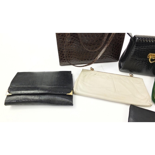 1385 - Vintage and later handbags and clutch bag including snakeskin examples