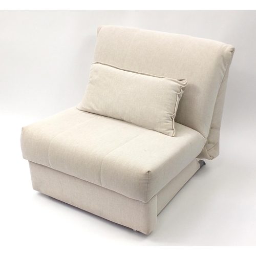 1610 - Beige upholstered single chair day bed, 84cm high