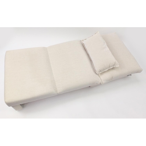 1610 - Beige upholstered single chair day bed, 84cm high