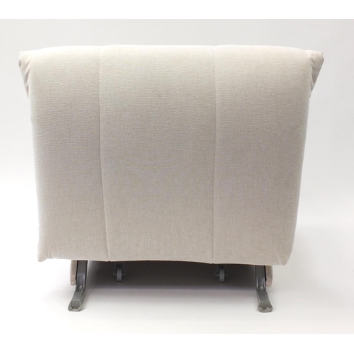 1610 - Beige upholstered single chair day bed, 84cm high