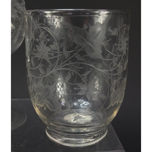 749 - 19th century and later glassware including a silver topped whiskey noggin, tea caddy bowl engraved w... 