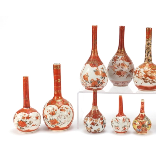 633 - Eleven Japanese Kutani porcelain vases and an Imari example, the largest 18.5cm high