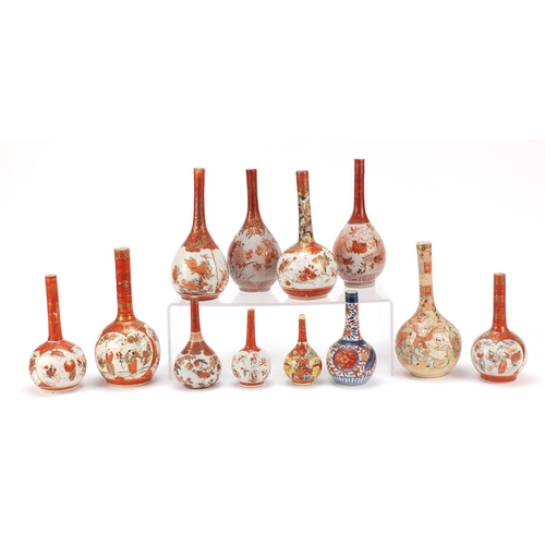 633 - Eleven Japanese Kutani porcelain vases and an Imari example, the largest 18.5cm high