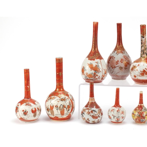 633 - Eleven Japanese Kutani porcelain vases and an Imari example, the largest 18.5cm high