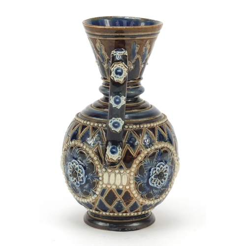 580 - Doulton Lambeth stoneware vase with twin handles, 13cm high