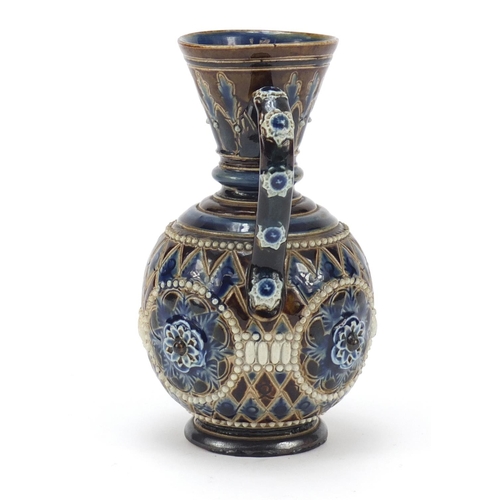 580 - Doulton Lambeth stoneware vase with twin handles, 13cm high