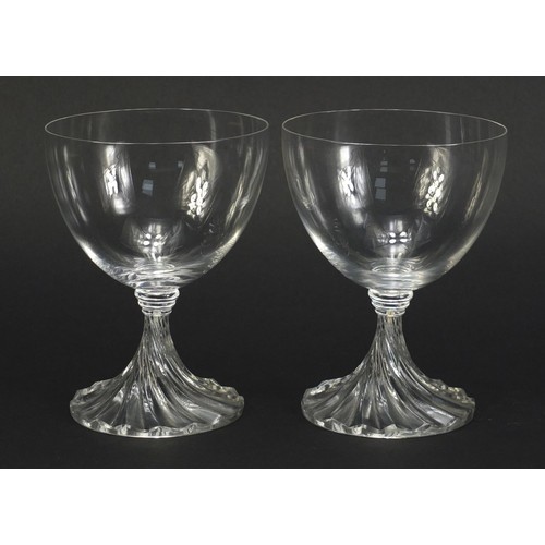 166 - Pair of Lalique champagne glasses with writhen bases, each 13.5cm high