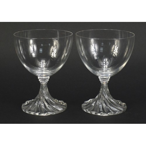 166 - Pair of Lalique champagne glasses with writhen bases, each 13.5cm high