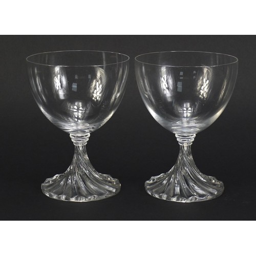 166 - Pair of Lalique champagne glasses with writhen bases, each 13.5cm high