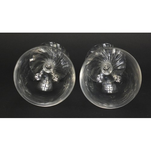 166 - Pair of Lalique champagne glasses with writhen bases, each 13.5cm high