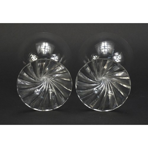 166 - Pair of Lalique champagne glasses with writhen bases, each 13.5cm high