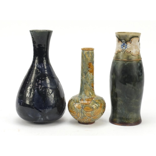 579 - Three Royal Doulton stoneware vases, the largest 20.5cm high