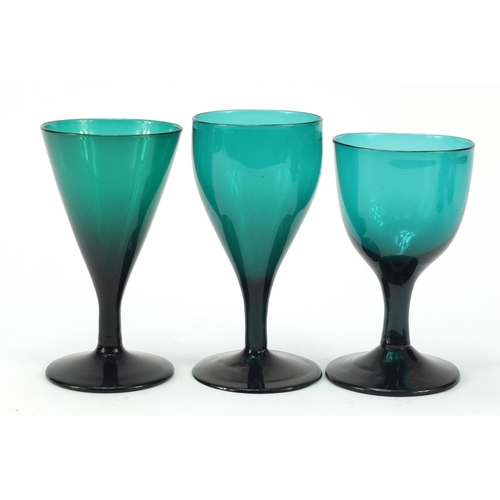 554 - 18th century and later glassware comprising a Bristol Blue writhen moulded wine glass bought from th... 