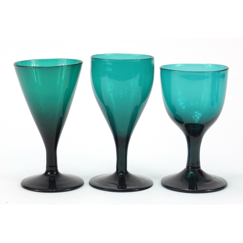 554 - 18th century and later glassware comprising a Bristol Blue writhen moulded wine glass bought from th... 