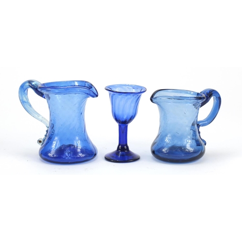 554 - 18th century and later glassware comprising a Bristol Blue writhen moulded wine glass bought from th... 