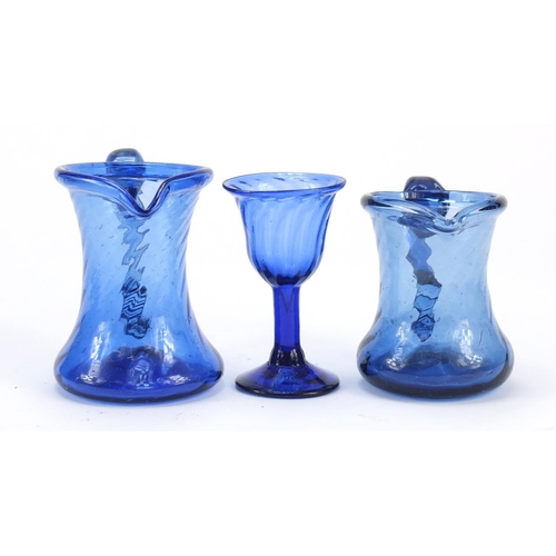 554 - 18th century and later glassware comprising a Bristol Blue writhen moulded wine glass bought from th... 