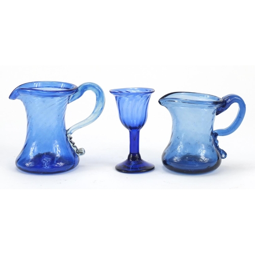 554 - 18th century and later glassware comprising a Bristol Blue writhen moulded wine glass bought from th... 