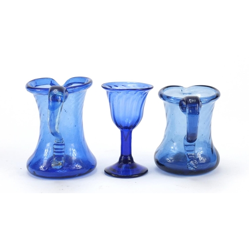 554 - 18th century and later glassware comprising a Bristol Blue writhen moulded wine glass bought from th... 