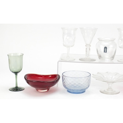 588 - Whitefriars and Powell glassware including table glass designed by Harry Powell, one with paper labe... 