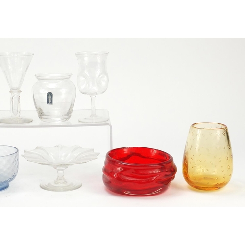 588 - Whitefriars and Powell glassware including table glass designed by Harry Powell, one with paper labe... 