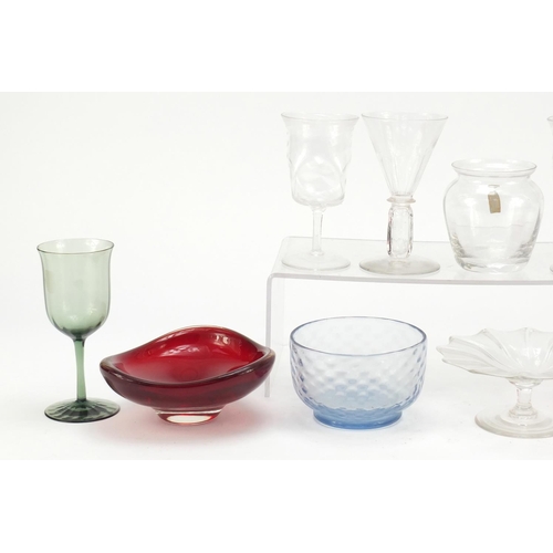 588 - Whitefriars and Powell glassware including table glass designed by Harry Powell, one with paper labe... 