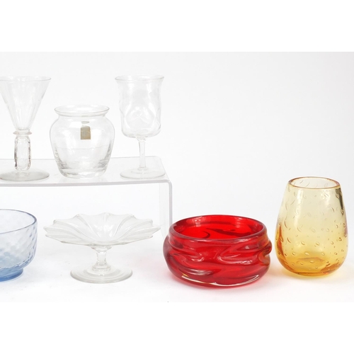 588 - Whitefriars and Powell glassware including table glass designed by Harry Powell, one with paper labe... 