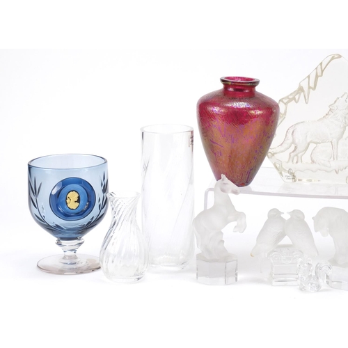 1035 - Art Glassware including Goebel animal paperweights, Mdina, Royal Brierley and Dartington, the larges... 